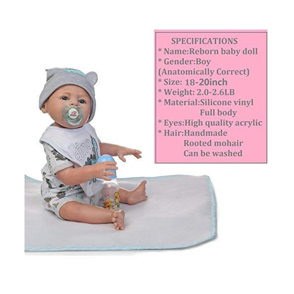 NPK Reborn Baby Doll Boy Silicone Full Body Boy Realistic Anatomically Correct 20inch 50cm Weighted Baby Gray Doll Vinyl