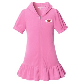 QPANCY Coverups for Girls Swimsuit Cover Up Cotton Terry Hooded Swim Pink Cover-Up