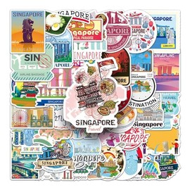 Singapore Stickers Pack of 50 Skateboard Graffiti Stickers Motorcycles Bicycle Snowboard Luggage Laptop Car Suitcase for Children and Teenagers Waterproof Vinyl Stickers Singapore Stickers