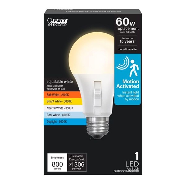 Feit Electric LED Motion Sensor Light Bulb, A19 60W Equivalent,
