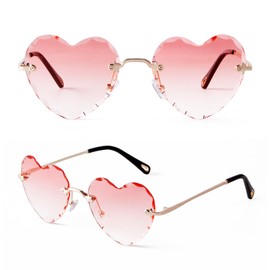VIA LEECA Heart Rimless Sunglasses Women, Trendy Cute Grandient Pink Sun Glasses with Metal Frame Fashion Gift Eyewear UV400 for Party Aesthetic Accessories