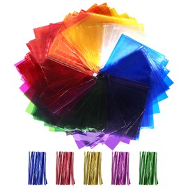 Cinvo 160 Pcs Colored Cellophane Wrap Cellophane Sheets with Twist Ties Cello Wraps Colorful Transparency Sheet for DIY Arts and Crafts, Treats Candy Wrapping Party Supplies (Clear, 7.5 x 7.5 Inch)