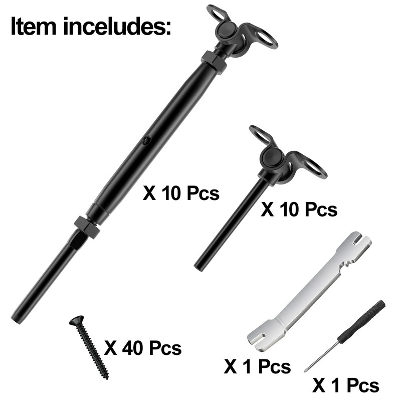 BLIKA 10 Pair 1/8" Black Cable Railing Kit Swage Toggle