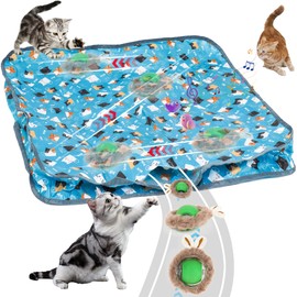 HXIAOBANN Cat Toys for Bored Indoor Adult Cats, 3rd Gen Interactive Cat Toy, Fast Rolling Ball in Play Mat, Cat Enrichment Toys for Indoor Cats, Hide and Seek Mouse Catching Game, Kitten Toys