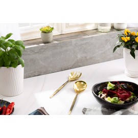 Set of Gold Salad Servers with Bronze Handles-For Veggie and Pasta Salads