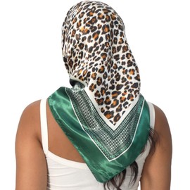 VJHX Leopard Print Head Scarf for Women Like Silk Satin Scarf for Hair Wrapping at Night Square Bandana 35 Inches (54 green leopard)