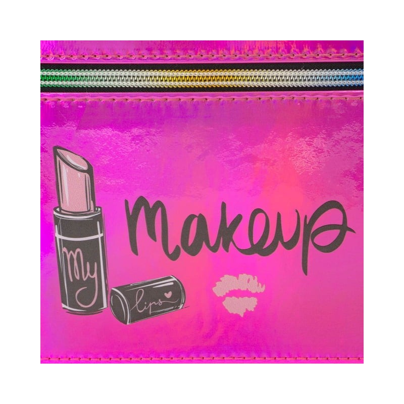 SET DE NECESER/COSMETIQUERA HOLOGRÁFICA CON ESPEJO 3 EN 1.
