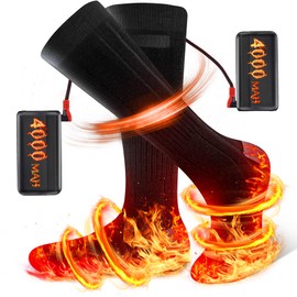 Heated Socks for Men Women, 4000mAh Rechargeable Heated Socks with 3 Heat Settings, Electric Heated Socks Foot Warmer Thermal Socks for Hunting, Skiing, Fishing, Camping, Hiking, Winter Outdoor Sports