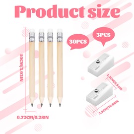 Mini Pencils,30PCS Small Pencils,Golf Pencils with Rubbers,Chunky Pencils for Toddler,HB Small Pencil with 3 Pencil Sharpeners,Small Golf Pencils for Kid School Office Classroom Bridal Wedding(Wooden)