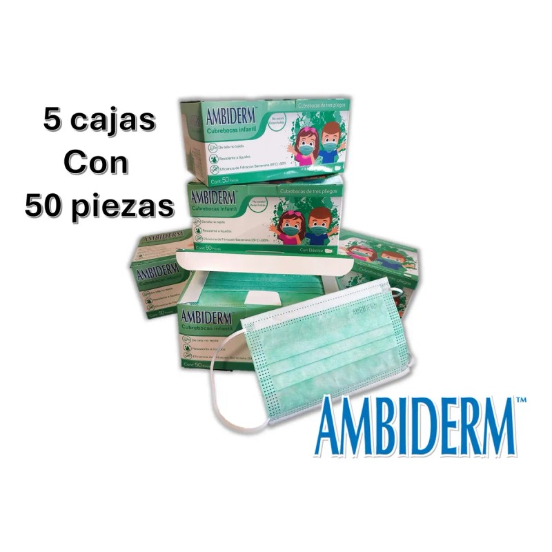 Ambiderm 250 Cubre Bocas Tricapa Infantil Niños Termosellado