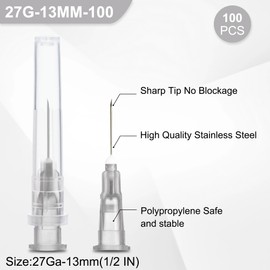 Searvgrh 100 Pack 27 G 13mm Needle, Luer Lock Industrial Dispensing Accessories,Scientific Measuring, Refilling Inks, Individual Package