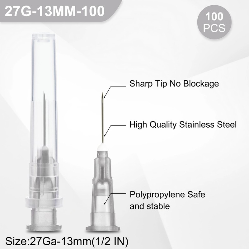 Searvgrh 100 Pack 27 G 13mm Needle, Luer Lock Industrial
