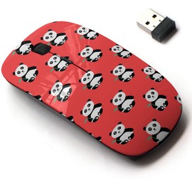 2.4G Wireless Mouse with Cute Pattern Design for All Laptops and Desktops with Nano Receiver - Cute Panda on red