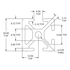 8020, 25-2503, 25 Series Aluminum 25mm x 25mm 25x25 Tri-Slot Triple Open Channel Aluminum Extrusion T Slotted Rail 80/20 Smooth Profile (Clear Anodize, 1830mm Long)
