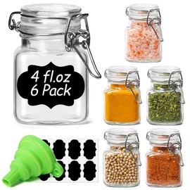 ComSaf Square Small Glass Spice Jars with Airtight Lids 4 oz 6 Pack Pantry