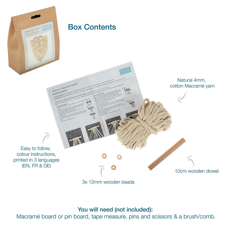 Trimits Make Your Own Macramé Decoration Kit, Natural Feather