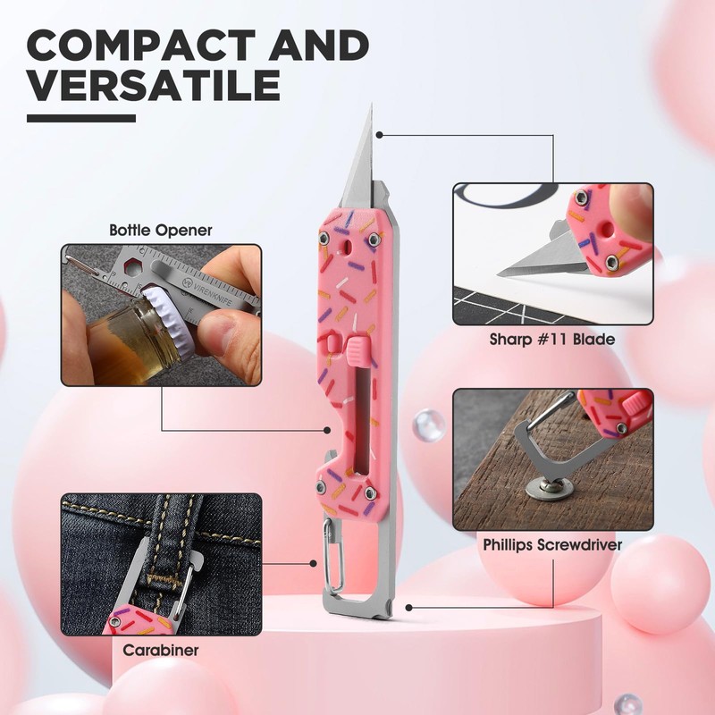 VIRENKNIFE Mini Utility Knife Keychain Multitool,12-in-1 EDC Multitool with Screwdriver,