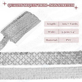 MECCANIXITY 1.4 Inch x 7 Yards Sequins Trim Flat Sequin Paillette Ribbon Strip Braid for Crafts, Embellishments, DIY Sewing Costume Silver Tone