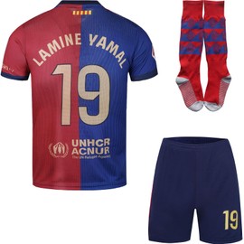 DMDMK Barca Yamal #19 2024/2025 Home Jersey, Shorts and Socks, Children's and Youth Size (Home, 24 (6-7 Years).)