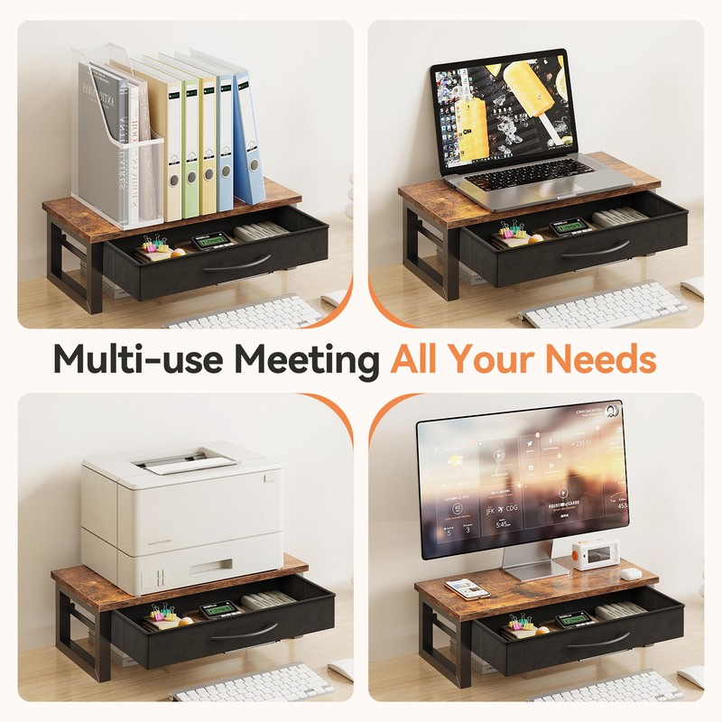 HEWORLIF Computer Monitor Stand Riser with Drawer, 2-Tier Desk Accessories