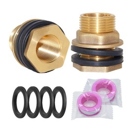 AIMEKE Pack of 2 Water Butt Feedthrough AG 3/4 Inch × Female 1/2 Inch Tank Feed-Through Brass Water Butt Fitting for Taps, Water Barrels, Water Tanks, with 2 Teflon Tape