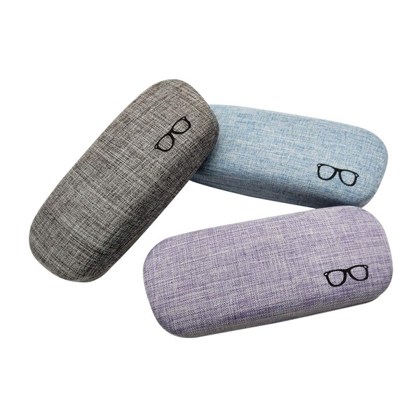 HSYMQ 3Pack Hard Shell Eyeglasses Case Protector Linen Fabrics Large Glasses Case Concise