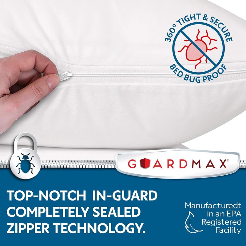 Guardmax, Bed Bug/Waterproof Zippered Pillow Protector, White , 22x22, 4