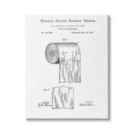 Stupell Industries Toilet Paper Roll Vintage Patent Minimal Black White, Design by Studio W Canvas Wall Art, 36 x 48