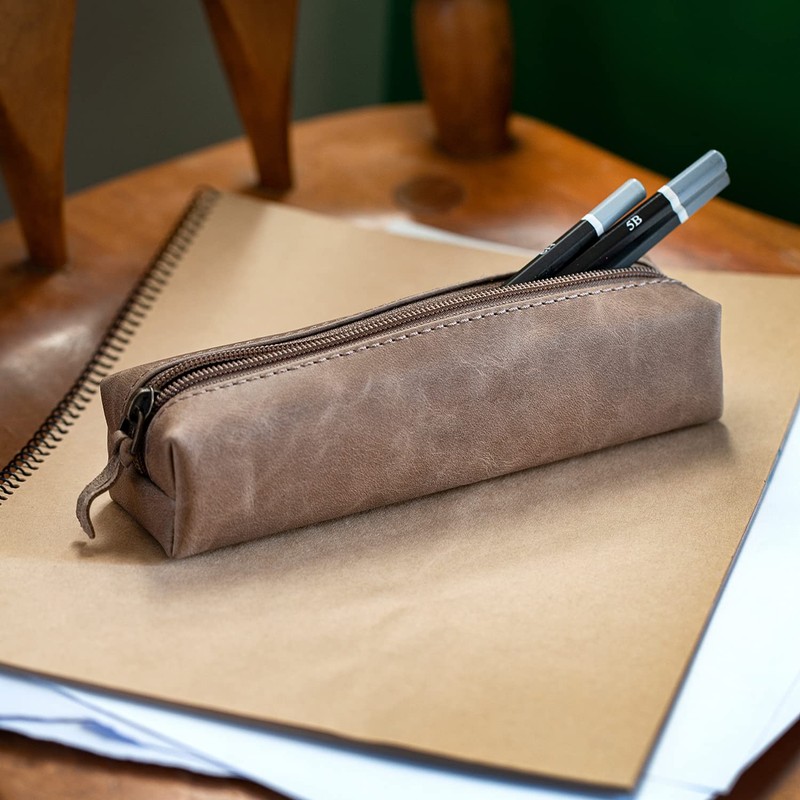 Londo Genuine Leather Zipper Pen, Pencil & Cosmetic Case (Mink),