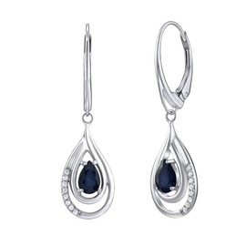 SILVEGO Women's Earrings 925 Sterling Silver Teardrop with Natural Dark Blue Sapphire, Silver, Sapphire