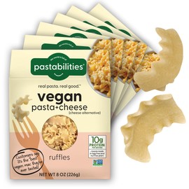 Pastabilities, Vegan Ruffles, Mac and Cheese (8 Ounce Boxes, Pack of 6) - Wheat Based Pasta, Delicious Taste, Non GMO, Vegan Pasta and Cheese, 10g of Protein