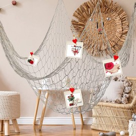 2 Pcs Fish Netting Decoration Beige Nautical Fish Net Cotton Decorative Fishing Net Wall Hangings Fishnet Fish Netting for Beach Mermaid Party Home 39.4 x 78.7in (Beige)