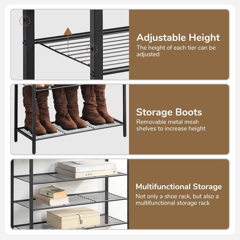 HQXING 5-Tier Shoe Rack Organizer, Metal Mesh Shoe Storage Shelf,