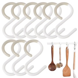 YUHENGCT 9 Pack White Plastic S Hooks for Hanging, Flexible Neck for Easy Twist & Lock, Completely Rust-Free, Holds up to 10 lbs