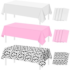 12Pcs Cow Print and Pink White Tablecloth Set, Pink and White Cow Print Table Covers Disposable Plastic Rectangle Tablecloth for Cowgirl Birthday Baby Shower Barnyard Party Decorations, 108*54inch