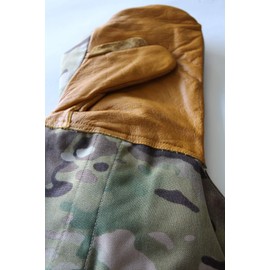 Winter Fleece Insulated Arctic Cold Weather Triger Finger Leather Mittens & Wool Liners (Multicam 500d, Large)