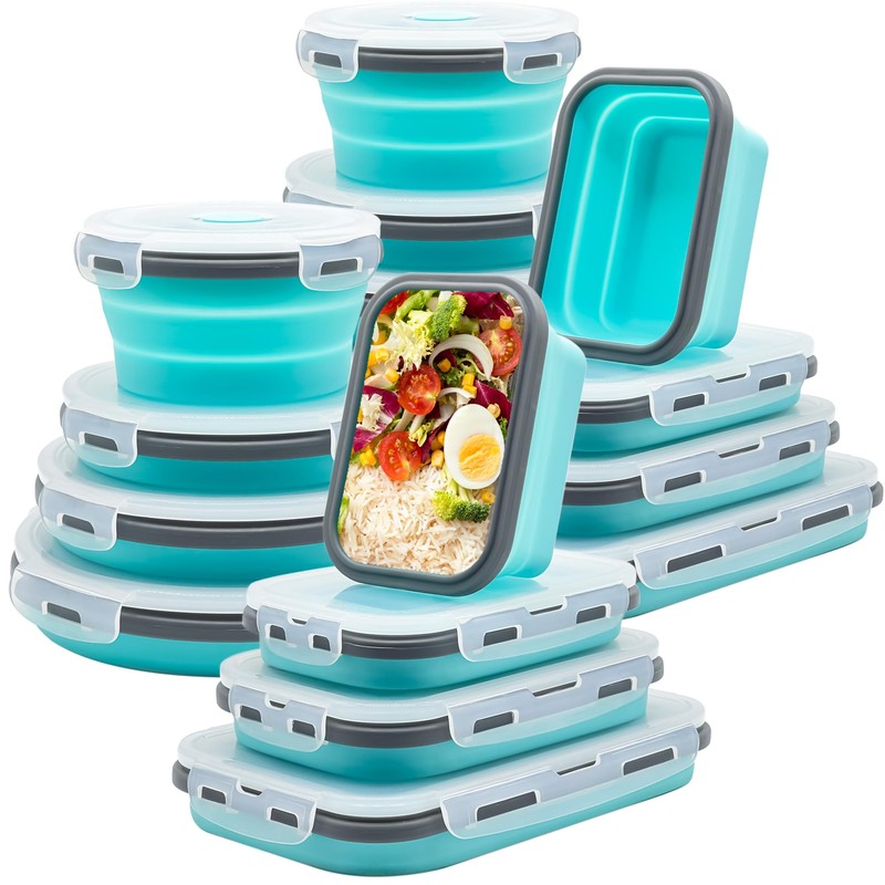 Lunememo 16 Pack Collapsible Silicone Food Storage Containers with Lids,