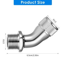 Shower Elbow Adapter for Shower Head, All Metal Handheld Shower Head Elbow Adapter 45° Male to Female G1/2 Shower Arm Pipe Angle Connector Solid Brass Constructed, Polish Chrome