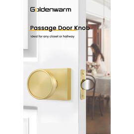 goldenwarm Passage Door Knob Gold, Zinc-Alloy Modern Brushed Gold Closet Door Knob Interior for Hallways, Heavy Duty Square Brass Modern Doorknob - 1 Pack