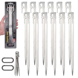 AVOFOREST Tent Pegs, 11.0 inches (28 cm), Set of 6, Stainless Steel 420, Forged Pegs, Integrated, Lightweight, U-Shaped, High Strength, Includes Carabiner, Rust Resistant, Camping Setup Tools, For
