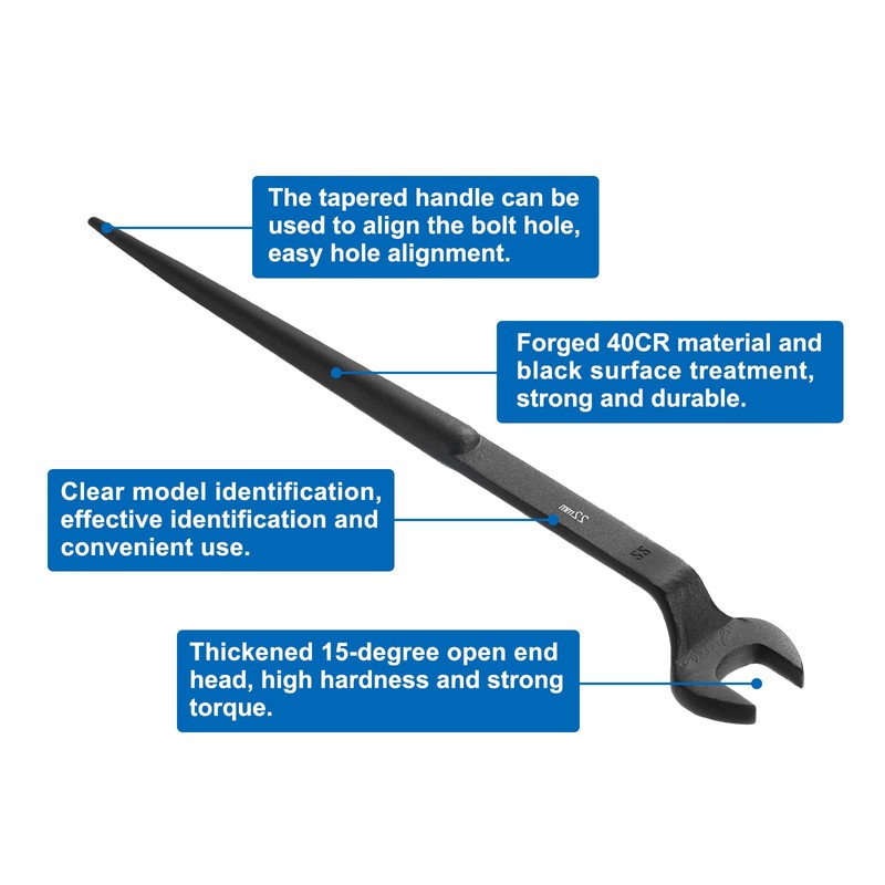 sourcing map Single Open End Spanner Wrench 22mm 15 Degree