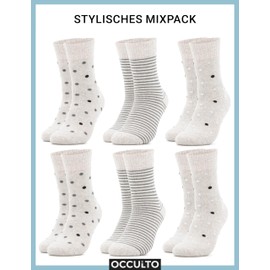 Occulto 6 Pairs of Warm Women's Socks, Thermal Socks Made of Cotton, Thick Winter Socks, Grey dots, 39-42