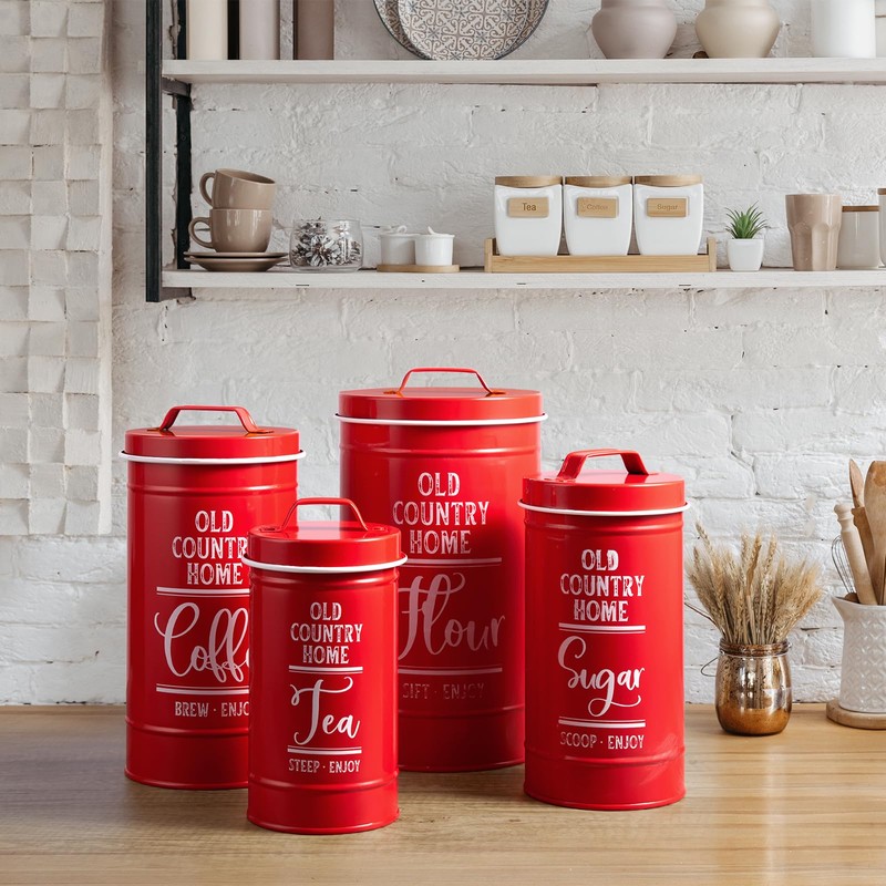 DAYYET Red Canisters for Kitchen Counter, Airtight Kitchen Canisters for