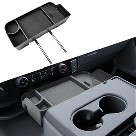 TACOBRO Front Center Seat Headrest Organizer Compatible with 2011-2023 2024 2025 Ford F150 F250 F350 F450 F550 F650 Accessories, Armrest Storage Box with Rubber Mat(Jump Seat Console Only)