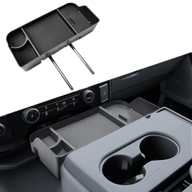 TACOBRO Front Center Seat Headrest Organizer Compatible with 2011-2023 2024 2025 Ford F150 F250 F350 F450 F550 F650 Accessories, Armrest Storage Box with Rubber Mat(Jump Seat Console Only)