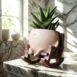 NAISQAQ Smiley Face Planter Rocking Chair Swing Planters Cute Resin Head Flower Pot for Succulents Plants Gift for Mother’s Day, Christmas