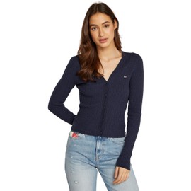 Tommy Jeans Women's Cable Essential Button Down Cardigan, blue, M