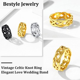 Bestyle 7mm Viking Wedding Eternity Rings Irish Celtic Trinity Flower Finger Ring Baroque Hawaiian Leaf Dainty Knuckle Rings Knot Stacking Ring Gifts for Women Men, Size 11