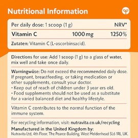 Nutravita Vitamin C Powder 500g - 1000mg Per Serving - 16 Month Supply