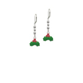 Christmas Holly & Red Crystal Berries - Crystal Madison Leverback Earrings